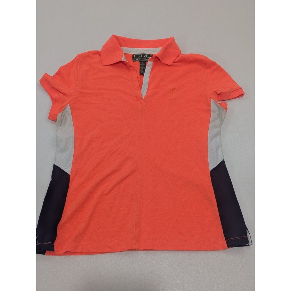 Ralph Lauren L-RL Lauren Active Women’s Polo Shirt Size M Orange Colorblock